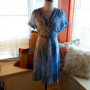 Vintage Early 60s Floral Print Cotton Blend(?) Day Dress 30.5 waist